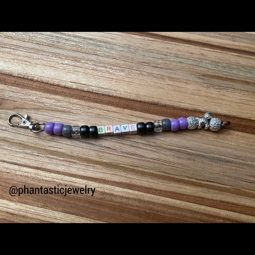 Pulmonary Hypertension Awareness Purple and Zebra “Brave” Handmade Keychain